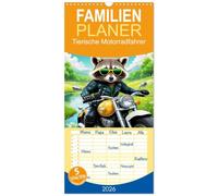 Familienplaner 2026 - Tierische Motorradfahrer mit 5 Spalten (Wandkalender, 21 x 45 cm) CALVENDO: Motorrad Helden auf vier Pfoten!