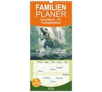 Familienplaner 2026 - Urzeittiere - KI-Fantasiebilder mit 5 Spalten (Wandkalender, 21 x 45 cm) CALVENDO: Giganten der Urzeit