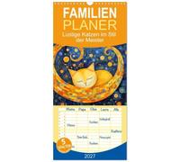 Familienplaner 2027 - Lustige Katzen im Stil der Meister mit 5 Spalten (Wandkalender, 21 x 45 cm) CALVENDO: Jeden Monat ein fröhliches Katzenbild für Kunstliebhaber
