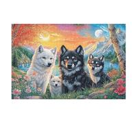 Famille de louveteaux Noir et Blanc Forêt Faune Sauvage Puzzle 1000 Piezas para Adultos Agradable Divertido Y Relajante Familia Y Momentos Libres 1000 PCS（75x50cm）