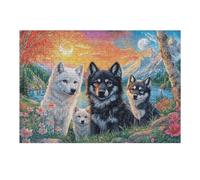 Famille de louveteaux Noir et Blanc Forêt Faune Sauvage Puzzle 300 Piezas para Adultos Divertido Estimulante Y Relajante Hobby Y Entretenimiento En Casa 300 PCS（40x28cm）