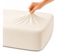Family Bedding Sábanas bajeras de algodón cepillado tamaño King | Sábana bajera ajustable de algodón jersey King Deep | Sábana bajera color crema tamaño King | Funda de cama tamaño King (King, crema).