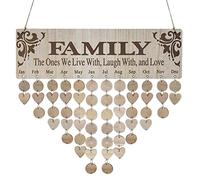 Family Birthday Reminder Calendar Wooden Wall Hanging Plaque with DIY Tags Easy Assemble Date Tracker Personalized Gift for Mom on Holidays Special Occasions (JM01066)