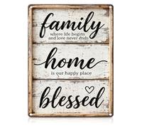 Family Blessed Home Metal Sign Where Life Begins 12x8 Inch