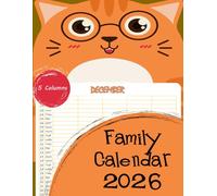 Family Calendar 2026 5 columns: Family Planner Monthly Organiser for 5 Persons for scheduling and organization (12-months, January - December 2026 )/Cute CAT Design