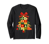 Family Christmas Patchwork Tree Holiday Xmas Vibes Men Women Manga Larga