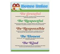 Family House Rules Poster Positive Behavior Sign for Kids Home Classroom Decor Inspirational Grateful Honest Kind Respectful Responsible(Unframed,12x18inch(30x45cm))