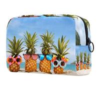 Family of Funny Pineapples in Sunglasses on The Beach - Neceser para mujer, neceser de viaje, bolsa organizadora de maquillaje grande con cremallera, multicolor, 18.5x7.5x13cm/7.3x3x5.1in, Neceser