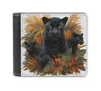 Family of Panthers - Cartera plegable de piel sintética suave, diseño de hojas tropicales de la selva, monedero, funda para tarjetas de crédito, tarjetero duradero, billetera delgada para hombres y