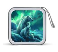 Family Polar-Bear Northern Lights - Funda protectora de plástico duro con cordón, organizador de almacenamiento portátil para el hogar, coche, 40 CD, Estilo:, Talla única