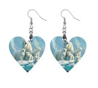 Family Polar-Bear - Pendientes colgantes de madera para mujer, diseño de gota, Circular, Madera, Sin piedra preciosa