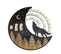 Family Spin Calendar - Wooden Perpetual Circular Calendar | Moon Disk Desk Wall Display with Rotating Date Month Day Markers for Farmhouse Decor, Office, and Handmade Wall Craft Ornament
