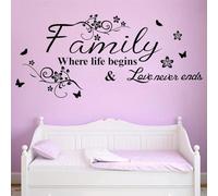 Family Where Life Begins and Love Never Ends Adhesivo de Pared Decoración de Pared Refranes Familiares Refranes de Vinilo Decoración Arte Cita Calcomanía Inspiracional Christian para Salón Dormitorio