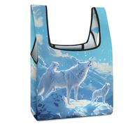 Family Wolf Roar - Divertida bolsa de comestibles reutilizable impresa plegable, lavable, bolsa de almacenamiento ligera con asa