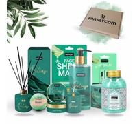 Familycom. Caja de Regalo Original. Cesta de baño con productos para el cuidado de la Piel con propiedades Nutritivas e hidratantes. Ambientador, Vela, Cremas. Set de Belleza para Hombres y Mujeres.