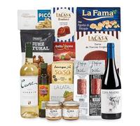 FAMILYCOM. Cesta de Navidad Sin Gluten para regalar. Surtido con Chocolates originales de regalo. Lote Regalo de Turrón, Mantecados, Polvorones, Embutidos, Selección de Vinos, Nueces, Foie. Sin Gluten