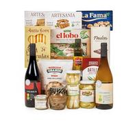 FAMILYCOM. Cesta de Navidad Vegana para regalar. Lote Gourmet con Chocolates originales de regalo. Surtido de Turrón, Mantecados, Polvorones, Embutidos, Vinos, Nueces y Pasas. Veganos.