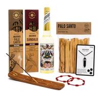 Familycom Florida Agua de Perú Original Pack Limpieza Espiritual. 7 Productos. Incienso Palo Santo, Incienso Sandalo. Porta Inciensos. Pulsera Roja 7 Nudos y Piedra Agata Negra