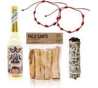 FAMILYCOM Florida Agua de Perú Original, Salvia Blanca, Palo Santo Y 2 Pulseras Roja 7 Nudos. Pack Completo 270ml Agua Florida, 30 gr Palo Santo, 1 Atadillo Salvia Blanca. Original de Perú