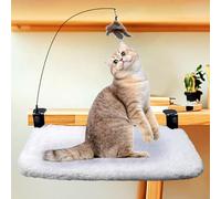 FamilyKit Cama para gatos para escritorio, cama de felpa y malla, camas cálidas para gatos de interior, hamaca resistente para gatos, abrazadera de mesa, cama para mascotas