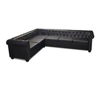 FAMIROSA Sofá esquinero, Madera Cloruro de polivinilo, Negro, Six Places