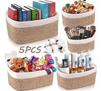 FAMKEEP 5 Piezas Cestas Almacenaje de Cuerda de Algodón,Juego de Cajas de almacenaje,Cestas Pequeñas para Organización y Almacenaje Para Dormitorio, Baño, Cocina, Armario, Juguetes, Maquillaje