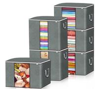 FAMKEEP 6 Piezas Cajas Almacenaje, Bolsa de Almacenamiento Plegable, con Mango, Cremallera Robusta, para Guardar Ropa, Edredones, Mantas,Gris