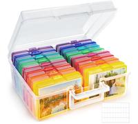 FAMKEEP Caja de Almacenamiento para Fotos,16 Cajas para Fotos Colores,Caja de Almacenaje Fotos con Una Etiqueta Adhesiva,Organizador de Plástico para Organizar Fotografías,Sellos,Joyas,Semillas