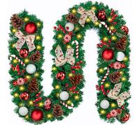 FAMKEEP Guirnalda de Navidad Verde,2,7M Guirnalda Decorada,con 50Luces LED y Colgante de Piruleta,Guirnalda Verde Navidad Artificial, Abeto Artificial Guirnalda de Ratán,para Decoración del Hogar