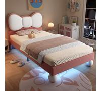 FammyLoft Cama tapizada 90 x 200 cm, cama individual de 90 x 200 cm, cabecero de cama con forma de pajarita, barra de luz LED ajustable bajo la cama, cama juvenil con terciopelo, cuna (sin colchón