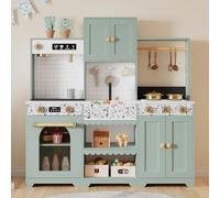 FammyLoft Cocina infantil con máquina de bebidas, cocina de juguete con microondas, cocina de madera para niños, cocina de muñecas, normas EN71, un excelente regalo para niños a partir de 3 años, 30 x