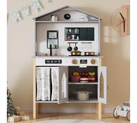 FammyLoft Cocina infantil diseño creativo de casa, cocina de juguete con espacio de almacenamiento, cocina de madera para niños, cocina de muñecas, normas EN71, un excelente regalo para niños a partir