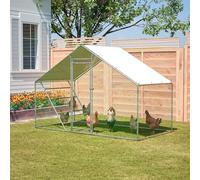 FammyLoft Gallinero con escalera de asiento, 3 x 1,5 x 2 m, con cierre de seguridad, recinto de metal con lona de protección UV para pollos, conejos, gatos y otros animales pequeños