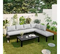 FammyLoft Juego de sofá de jardín modular para 6 personas, sofá de exterior con patas ajustables, juego de salón de jardín con respaldo extraíble, para jardín, patio y terraza, muebles de terraza
