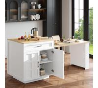 FammyLoft Mesa de bar plegable con dos cajones, mesa de bar cocina con espacio de almacenamiento, moderna mesa de bar móvil, mesa alta, isla de cocina, mostrador de cocina, mesa alta (133-202 x 70 x