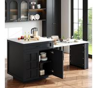 FammyLoft Mesa de bar plegable con dos cajones, mesa de bar cocina con espacio de almacenamiento, moderna mesa de bar móvil, mesa alta, isla de cocina, mostrador de cocina, mesa alta (133-202 x 70 x