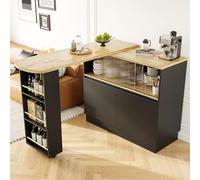 FammyLoft Mesa de bar plegable con espacio de almacenamiento, giratoria 360°, mesa de bar de cocina con estantes, moderna mesa de bar móvil, mesa alta, isla de cocina, encimera de cocina, (90-120 x 45