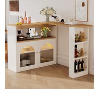 FammyLoft Mesa de bar plegable con espacio de almacenamiento, mesa de bar cocina con LED, moderna mesa de bar, mesa alta, isla de cocina, mesa alta (138-193 x 39 x 105 cm), color blanco