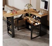 FammyLoft Mesa de bar plegable con espacio de almacenamiento, mesa de bar de cocina con LED, moderna mesa de bar, mesa alta, isla de cocina, mesa alta (138-193 x 39 x 105 cm), color negro