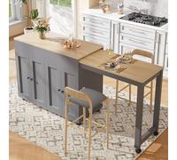 FammyLoft Mesa de bar plegable con seis estantes, mesa de bar cocina con espacio de almacenamiento, moderna mesa de bar móvil, mesa alta, isla de cocina, encimera de cocina, mesa alta, 118-180 × 50 ×