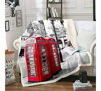 Famosa Manta de Forro Polar para Cabina de teléfono para sofá Cama, Elegante Manta de Felpa de Londres Street con temática Retro del Reino Unido, Manta de Sherpa roja y Gris, Manta Doble de 60 x 79 p