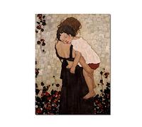 Famosa Pintura Abstracta Madre e Hijo de Gustav Klimt, Impresión en Lienzo para Decoración de Sala de Estar 24"x32 (60x80cm) con Marco