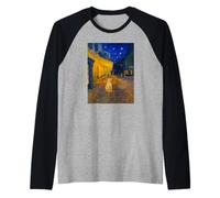 Famous Artist Painting Cafe Terrace At Night With Cat Humor Camiseta Manga Raglan