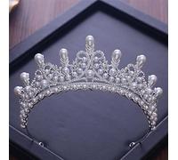 FAMoUsGoods Hecho a Mano Joyas de Perlas simuladas de Boda Diadem diny Bridal Corona Reina Tiaras Diamantes de imitación joyería de Pelo Diadema de Boda (Metal Color : H054 White)