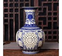 FAMoUsGoods Jingdezhen Huele Cerámica Jarrón Chino Azul y Blanco Pierced Jarrón Salón Decoración de la Sala de Porcelana Florero de Porcelana Floreros Decorativos