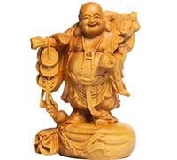 FAMoUsGoods Maitreya Buda Escultura Madera Talla Risa Buda Estatua Decoración del hogar Feng Shui Decoración Estatua de Escritorio