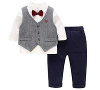 famuka 3 Piezas Trajes de Bebés Niños Chaleco + Camisa con Pajarita + Pantalones Niño Caballeros Bautismo Boda Conjuntos de Ropa (Gris, 73)