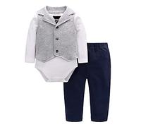 famuka trajes bebé niño traje de boda bautizo bebé body + chaleco + pantalón conjunto de ropa de bebé (Gris, 59)