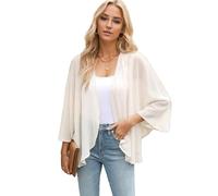Famulily Cárdigan tipo kimono de gasa para mujer del Reino Unido, holgado, frente abierto, kimono para mujer, parte superior elegante de verano, beige, XL