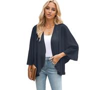 Famulily Cárdigan tipo kimono de gasa para mujer del Reino Unido, holgado, frente abierto, kimono para mujer, top elegante de verano, azul marino, XL